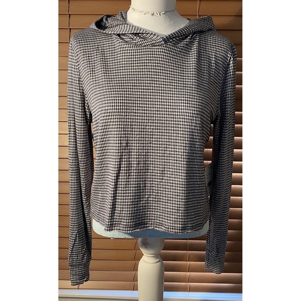 Gypses & Moondust Houndstooth Hoodie Long‎ Sleeve Crop Top NWT Casual Comfy